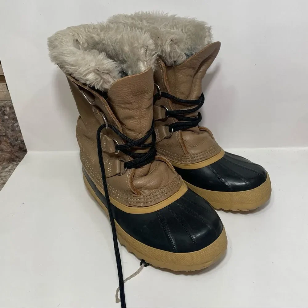 Sorel Beige Leather Insulated Waterproof Winter Boots